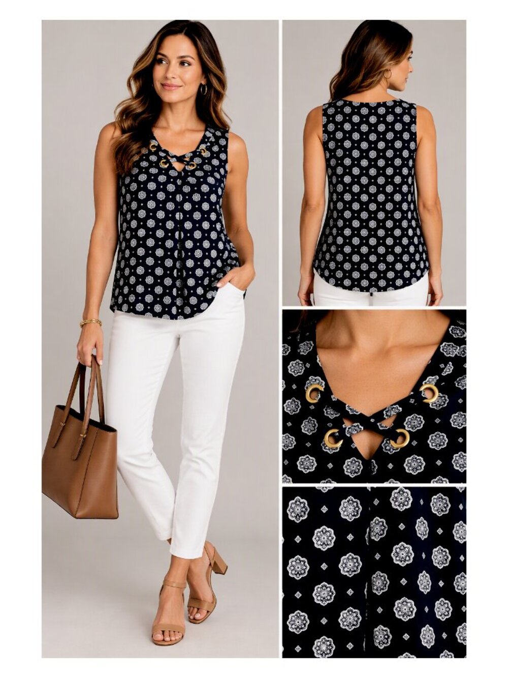 Michael Michael Kors Black Medallion Print Sleeveless Top Size L